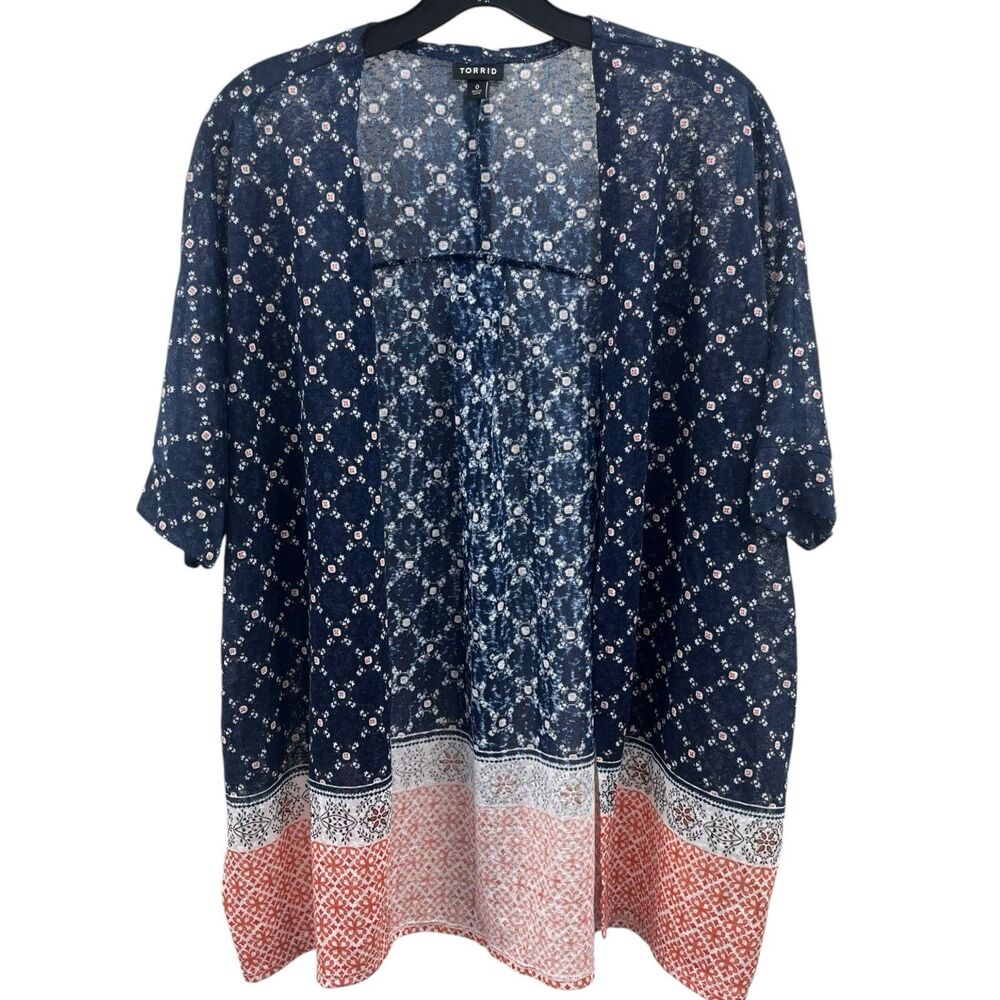 Torrid Women's Size 0/XL Border Print Open Cardigan‎ Kimono Over Sized Cover Up